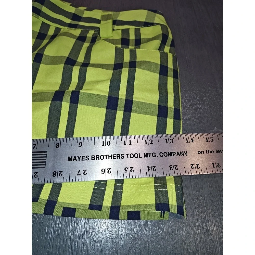 Adidas Woman's neon green and navy plaid Golf Shorts Size 12 - Picture 7 of 11
